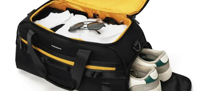 A well-organized gym bag with essential fitness items like water bottle, towel, and workout gear for gym enthusiasts.