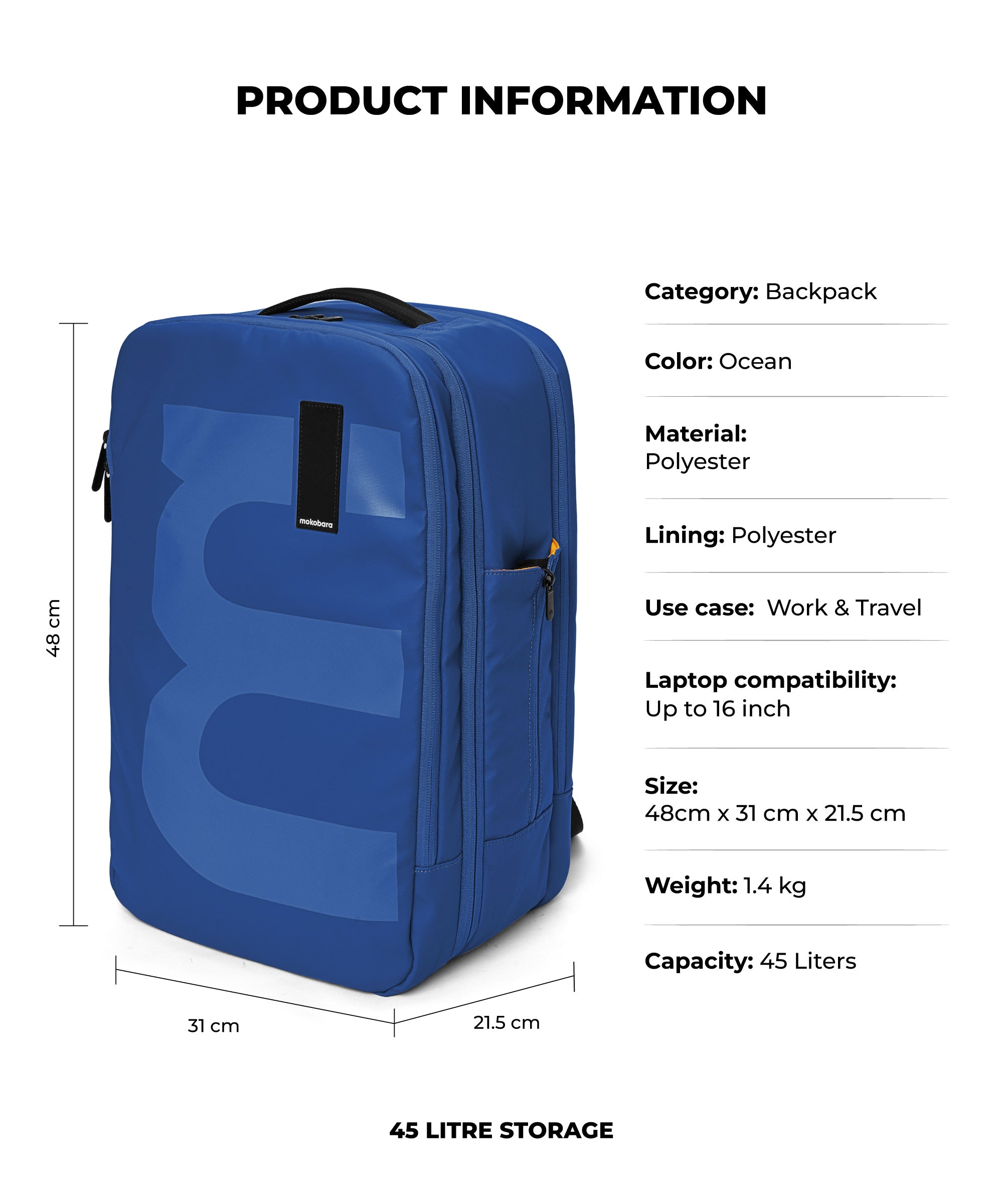 Color_Ocean 2.0 | The Em Travel Backpack - 45L
