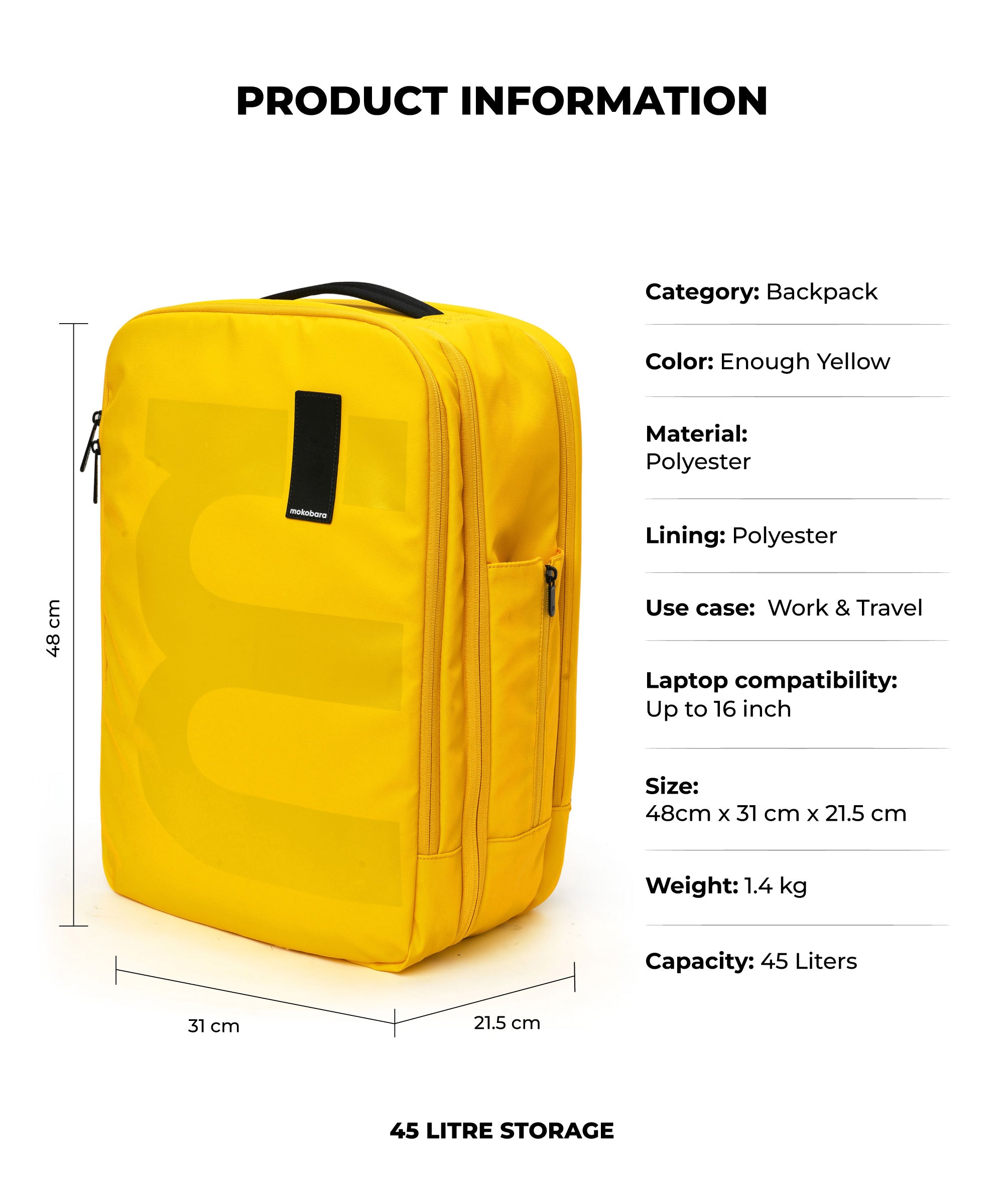 Color_ Enough Yellow 2.0 | The Em Travel Backpack - 45L