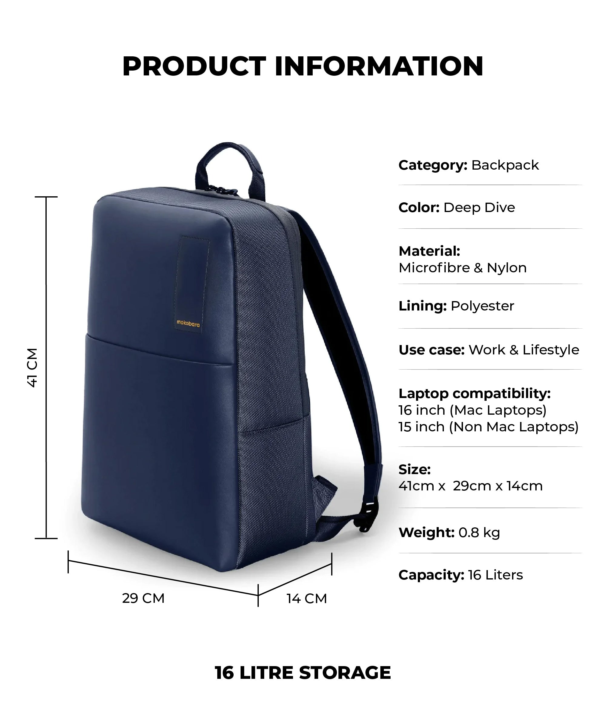 How big is a 16l backpack best sale